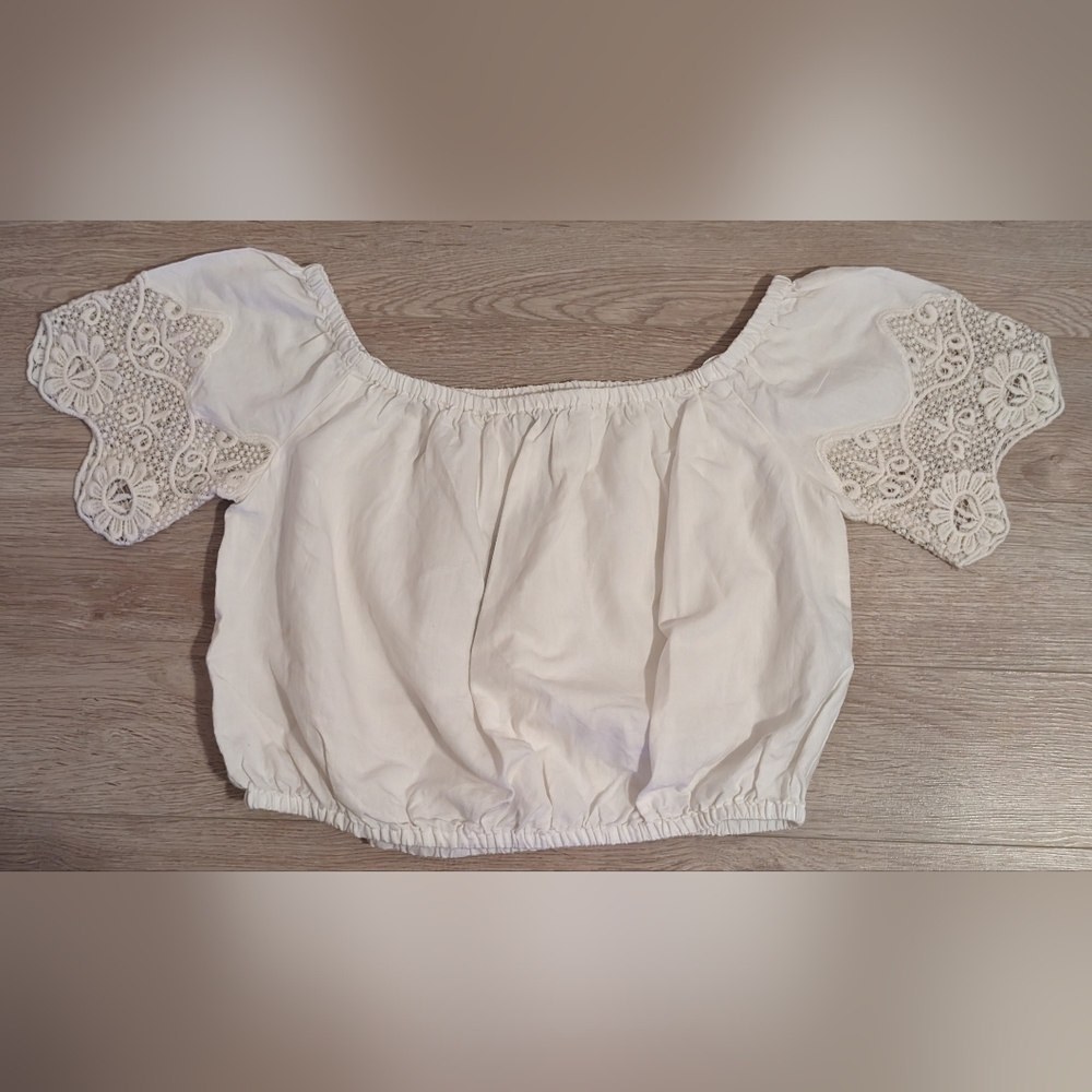 Zara White Off The Shoulder Linen Blend Top